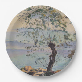 Willow Tree by the Lake (Schweizer Landschaft) Pappteller