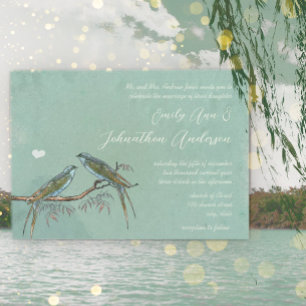 Willow Tree Grove Green Blue Love Bird Wedding Einladung