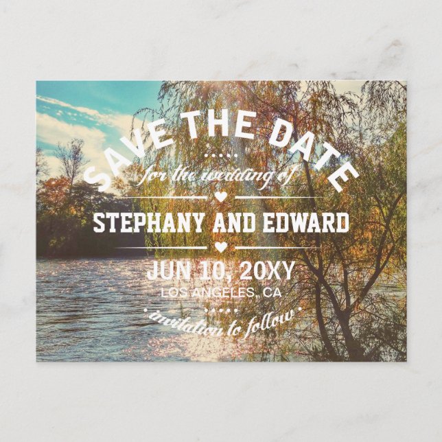 Willow Tree River Stylish Save the Date Postcard Ankündigungspostkarte (Vorderseite)