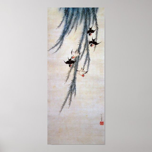 Willow und Swallow, Hokusai Poster (Vorne)