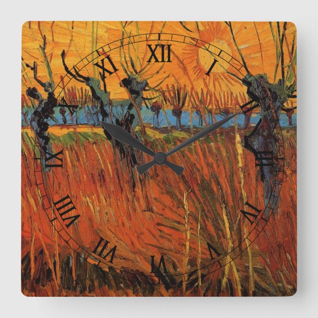 Willows at Sunset by Vincent van Gogh Quadratische Wanduhr (Vorderseite)