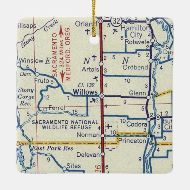 Willows CA Vintag Map Keramikornament (Rückseite)