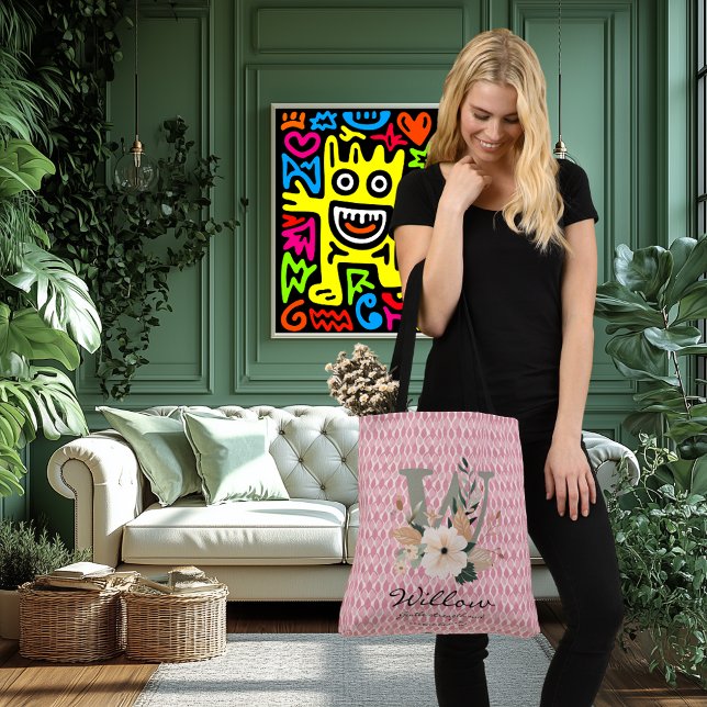 Willow's Graceful Stärke - Boho Floral Monogramm Tragetaschen Mit Langen Trägern (Von Creator hochgeladen)