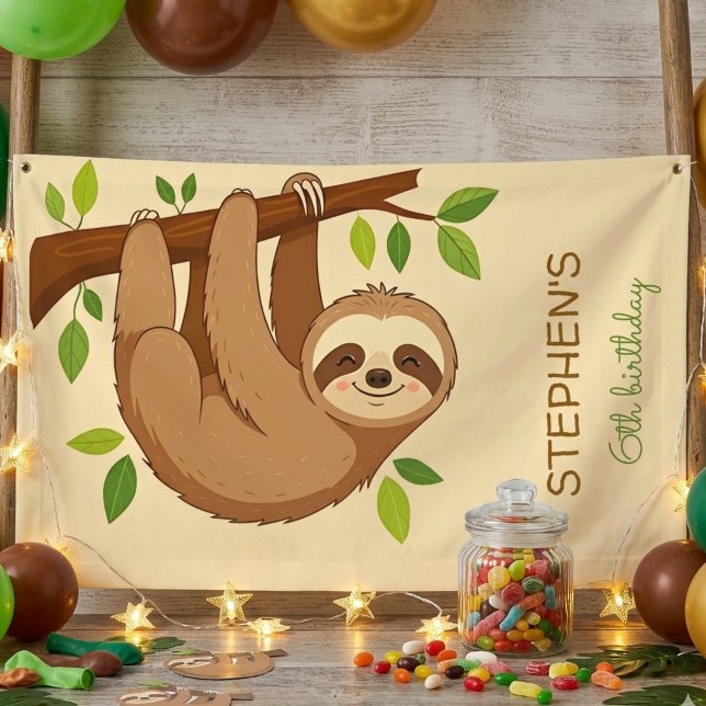 Willst du abhängen? Faultier-Kinder-Geburtstag Banner (Von Creator hochgeladen)