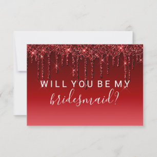 Willst du meine Bridesmaid Fab Glitzer Tropfen Red Einladung