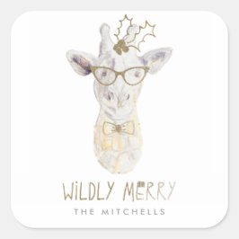Willy Merry Giraffe Holiday Geschenksticker Quadratischer Aufkleber