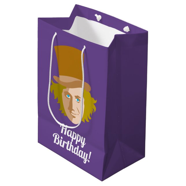 Willy Wonka Stenciled Face Graphic Mittlere Geschenktüte (Vorderseite Schrägansicht)