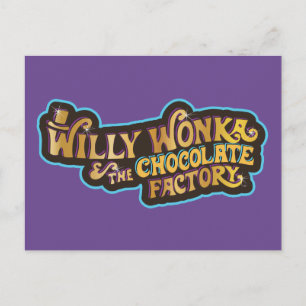 Willy Wonka und das Logo der Schokoladenfabrik Postkarte