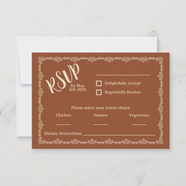 Willy Yours Rustic Boho Wedding RSVP Card Karte (Vorderseite)