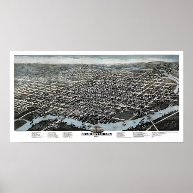 Wilmington, DE Panoramic Karte - 1874 Poster (Vorne)