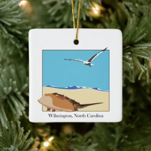 Wilmington, NC Horseshoe Crab Seagull Beach Keramikornament