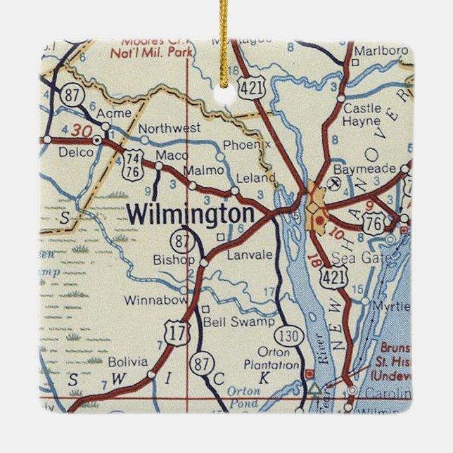 Wilmington NC Vintag Map Keramikornament (Rückseite)