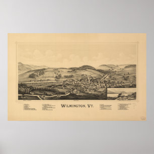 Wilmington Vermont 1891 Antike Panoramakarte Poster