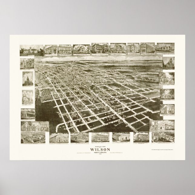Wilson, NC Panoramakarte - 1908 Poster (Vorne)
