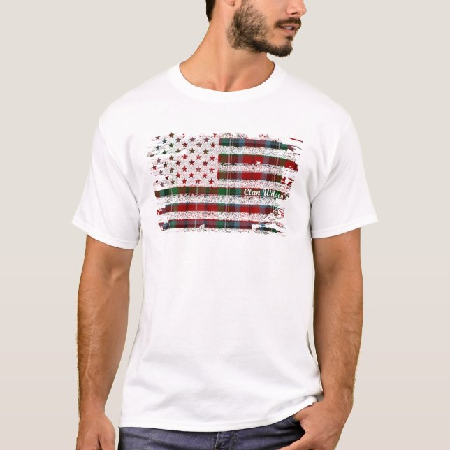 Wilson Surname American Flag Scottish Clan Tartan T-Shirt (Vorderseite)