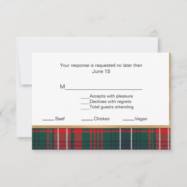 Wilson Tartan Kariert Wedding RSVP Card 2 Karte (Vorderseite)
