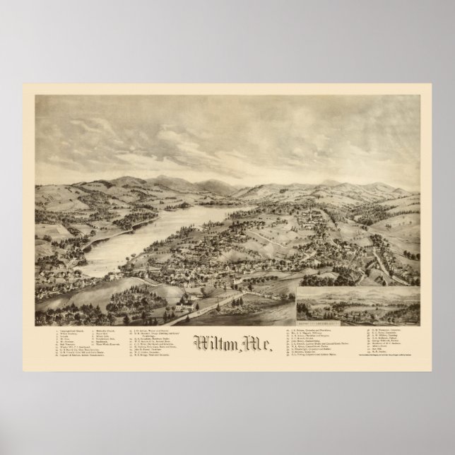 Wilton, ME Panorama Karte - 1895 Poster (Vorne)