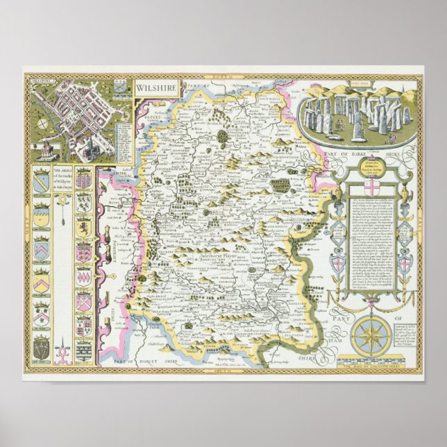 Wiltshire, Gravur von Jodocus Hondius Poster (Vorne)