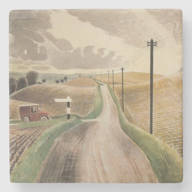 Wiltshire Landscape (von Eric Ravilious) Steinuntersetzer (Vorderseite)