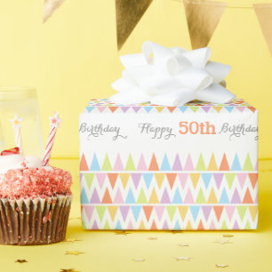 Wimpel Flaggen weiß Geburtstag Alter 50 gemustert  Geschenkpapier