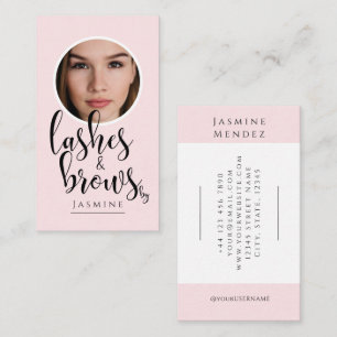 Wimpern & Augenbrauen Blush Pink Kalligrafie Foto Visitenkarte