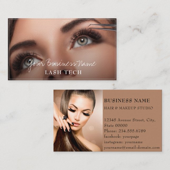 Wimpern Makeup Nagel Tech Ästhetik Modern Visitenkarte (Vorne/Hinten)