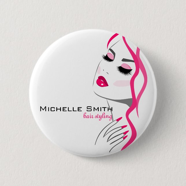 Wimpern Maniküre Haar Rosa Mädchen Schönheitsbrand Button (Vorderseite)