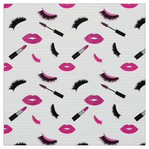 Wimpern, Mascara und Lippenstift mit rosa Glitzer Stoff