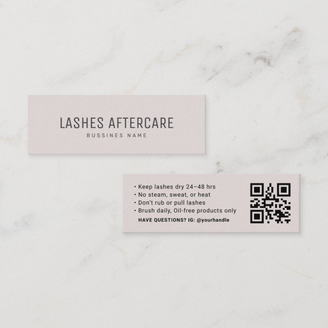 Wimpern-Pflegehinweis-Karte mit QR-Code  Mini Visitenkarte (Vorne/Hinten)