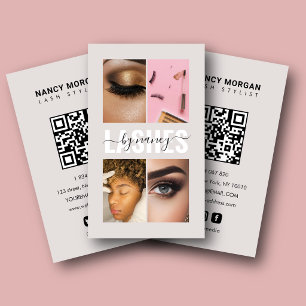 Wimpern Schrift Foto-Collage QR-Code Beige Visitenkarte