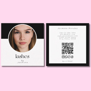 Wimpern-Tech QR-Code-Foto-Socials Schwarz-Weiß-Qua Quadratische Visitenkarte