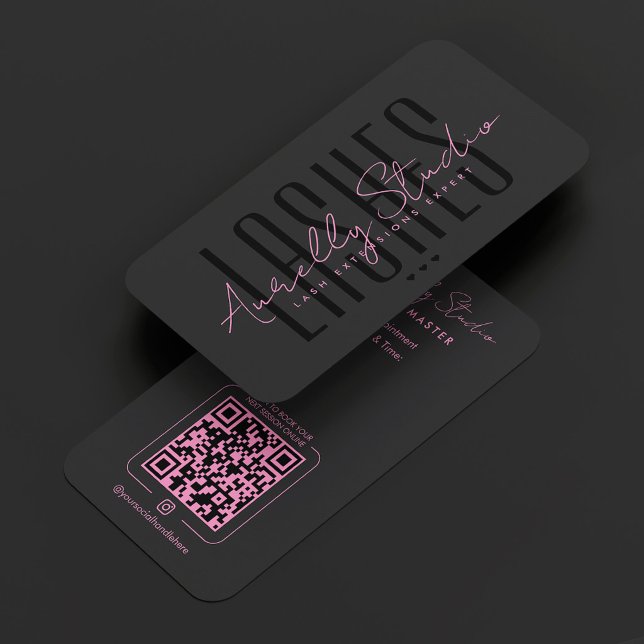 Wimpernstudio Minimal Pink Schwarze Terminbuchung  Visitenkarte (Lash Tech Studio Minimal Pink Black Appointment Business Card
)
