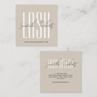 Wimpernstylist moderne Typografieschrift beige Quadratische Visitenkarte