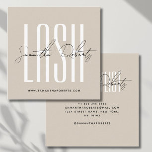 Wimpernstylist moderne Typografieschrift beige Quadratische Visitenkarte