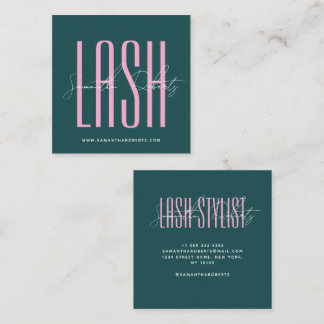 Wimpernstylist moderne Typografieschrift grünes Qu Quadratische Visitenkarte