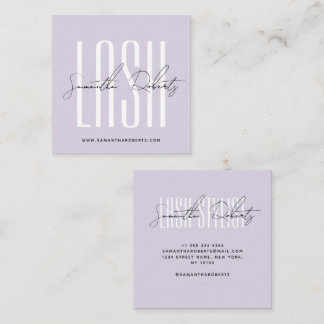 Wimpernstylist moderne Typografieschrift lila Quad Quadratische Visitenkarte