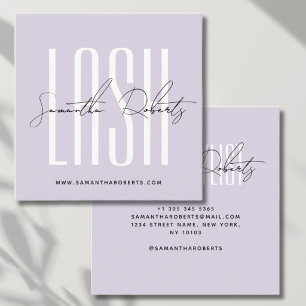 Wimpernstylist moderne Typografieschrift lila Quad Quadratische Visitenkarte