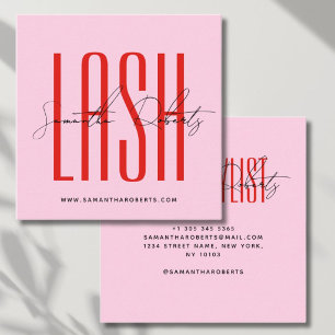 Wimpernstylist moderne Typografieschrift rosa rot Quadratische Visitenkarte