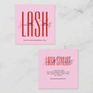 Wimpernstylist moderne Typografieschrift rosa rot Quadratische Visitenkarte