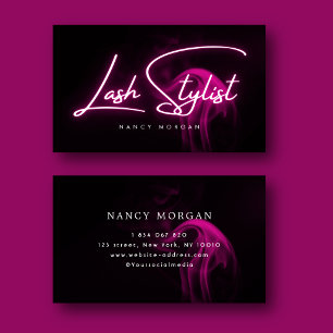 Wimpernstylist-Typografie Pink Neon Visitenkarte