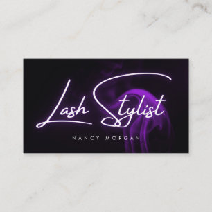 Wimpernstylistin Lila Neon-Schriftzug Visitenkarte