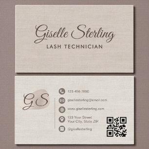 Wimperntechnikerin Beige Leinen Moderner Eleganter Visitenkarte