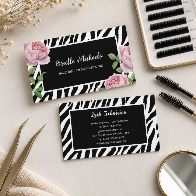 Wimperntechnikerin Glam Zebra Rose Visitenkarte (Lash Technician Glam Zebra Rose Business Card
)