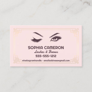 Wimpernverlängerung Augenbrauen Künstler Pink und Visitenkarte