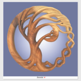 Wind Blown Tree & Crescent Moon Wood Carving Aufkleber