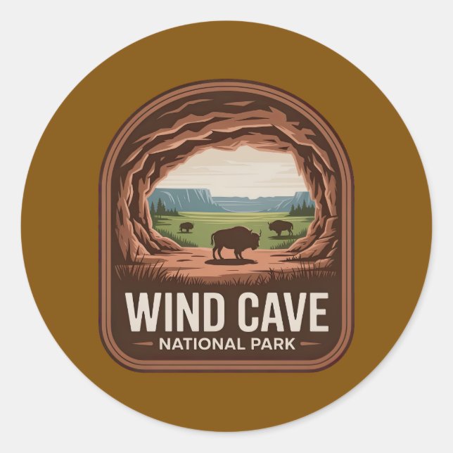 Wind Cave National Park Bison Abzeichen Runder Aufkleber (Vorderseite)