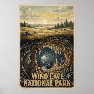 Wind Cave National Park Vintage Reise Poster