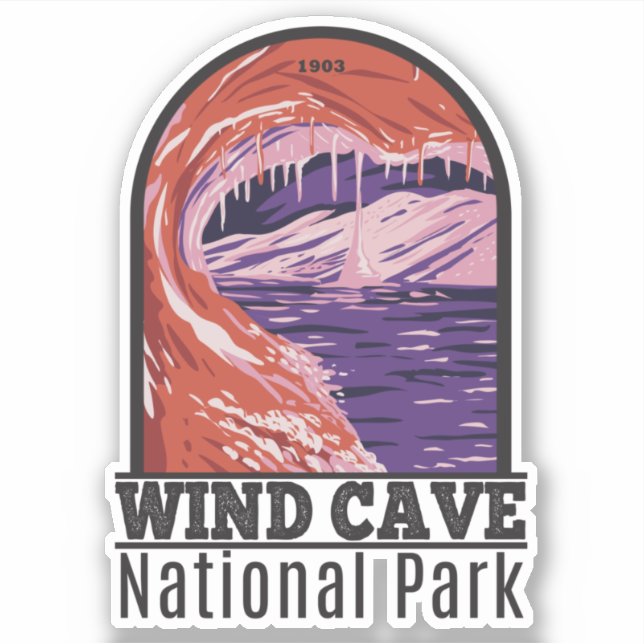 Wind Cave Nationalpark Süd Dakota Vintag Aufkleber (Vorderseite)