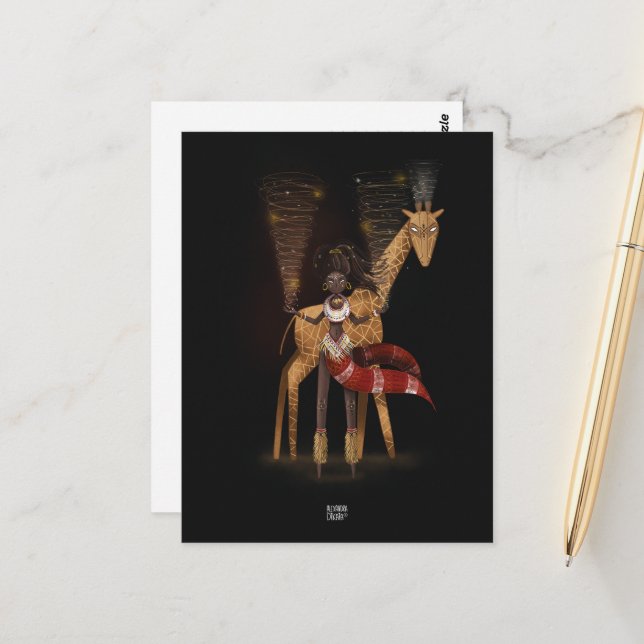 WIND FLOWS GIRAFFE von Alexandra Dikaia Postkarte (Vorderseite/Rückseite Beispiel)