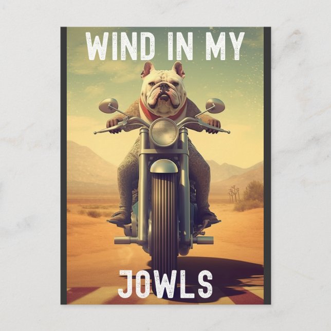 Wind in meinen Jowls : Ein Bulldog, der ein Motorr Postkarte (Vorderseite)